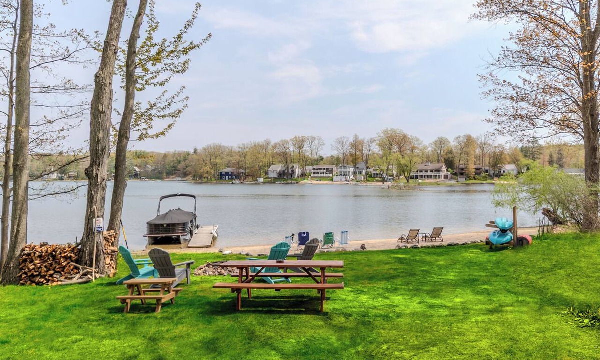 Harrison House | Private Beach on Budd Lake Game Room Kayaks Fire Pit Sleeps 12+