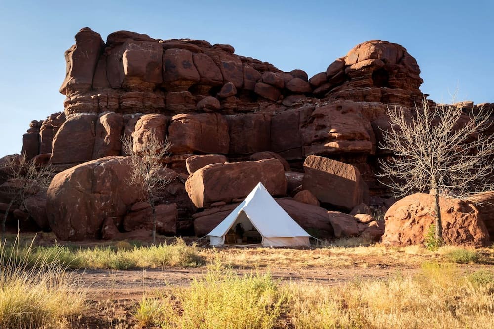 Moab RV Rental | Rustic Family Glamping Tent for Outdoor Adventure Lovers by the Colorado River in Moab, Utah