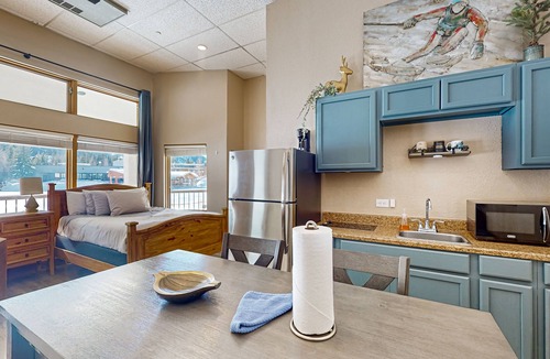 Lakeside Village Apartment | Cozy Studio with Lake and Mountain Views, Ski Access, Bike Trails, and Hot Tub