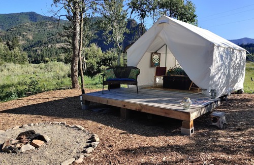 Glacier Country Cabin | Glamping in the Gypsy Bungalow by the river, 2 miles from Quinn's hot springs.