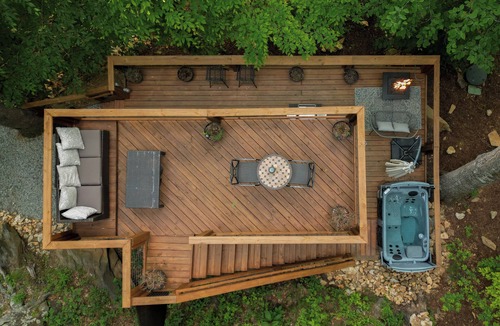 Todd House | Tiny Container Home Retreat with Hot Tub, Fire Table, Dining Area, and Views!
